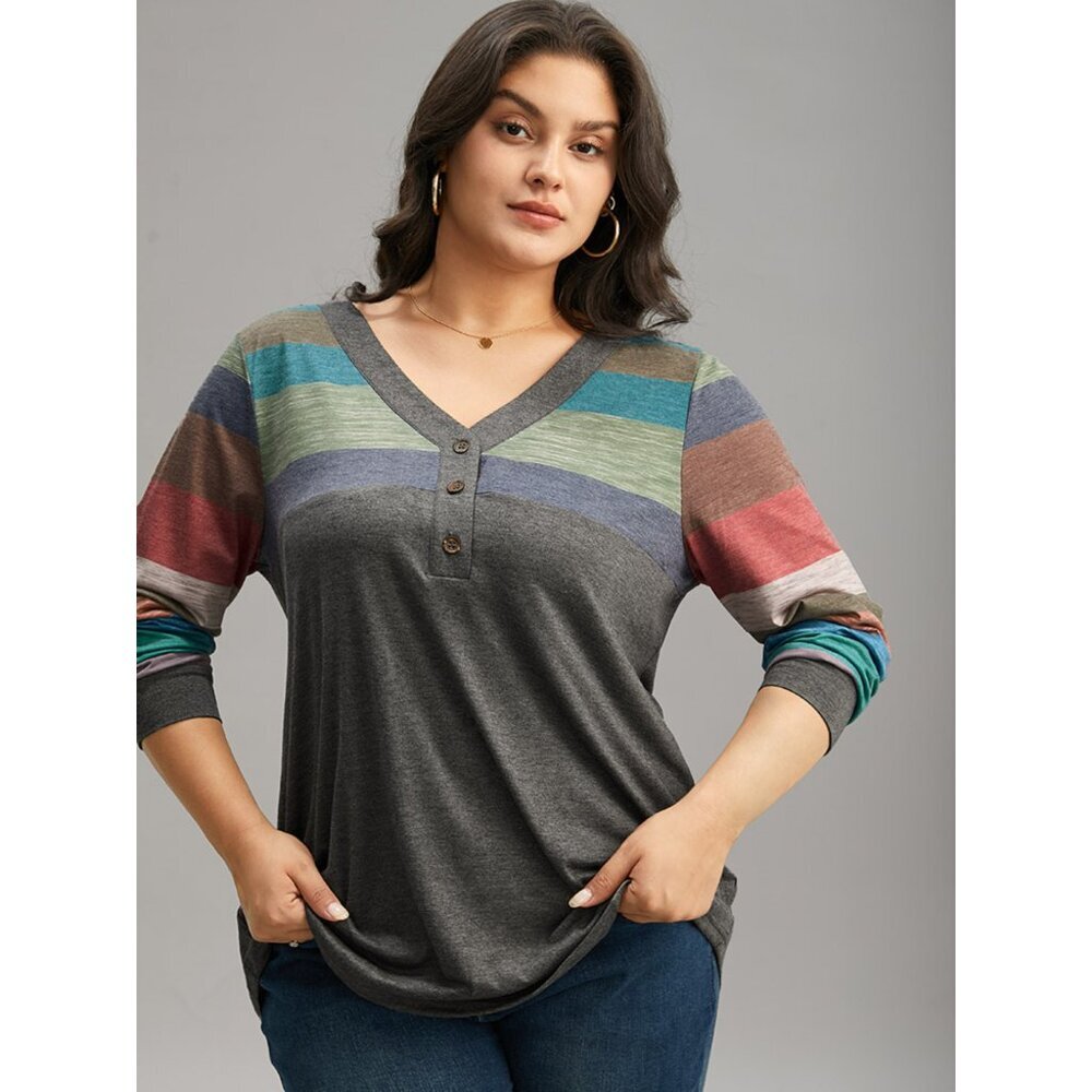 NWT BloomChic Colorblock Contrast V Neck Button Up T-shirt Size 18-20/2X